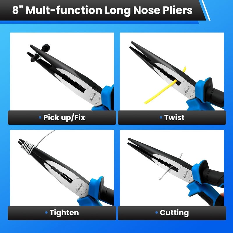 mshandto Needle Nose Pliers, 8" Long Nose Pliers for Wire Bending, High Carbon Steel Needle Nose Plier, Serrated Jaw Pliers for Jewelry Making, Electronics Repair, Object Grasping, Craft Making - Image 4